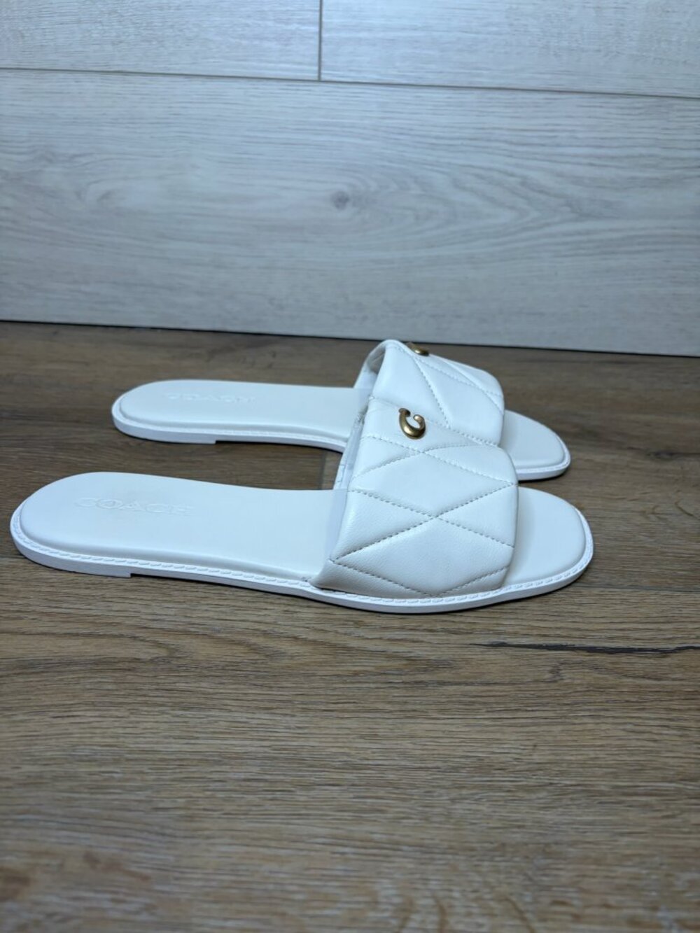 Coach Holly Quilted Leather Sandal Chalk White Size 9B